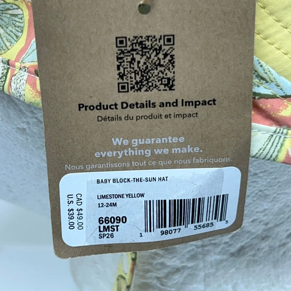 Patagonia Baby 12-24M Yellow Shell Print Block-The-Sun Hat 66090 NWT